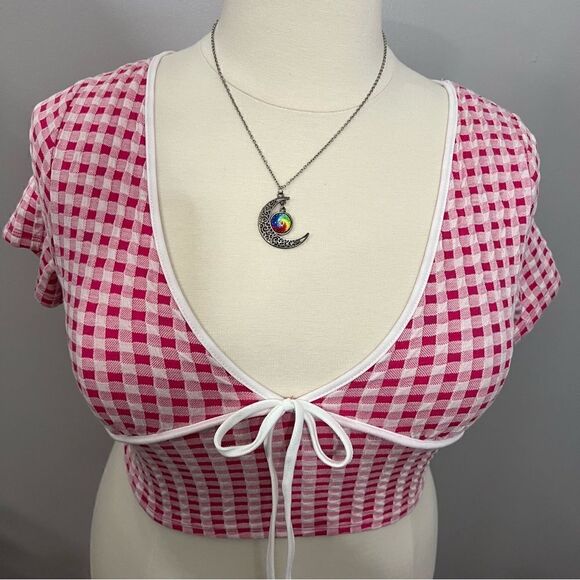 Vintage Y2K Julia by Love JPink Gingham Barbiecore V-Neck Crop Top -- Juniors XL - Picture 7 of 11